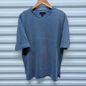 Indigo Palms T-Shirt Size L Mens Blue Short Sleeve Distressed Raw Neck Cotton